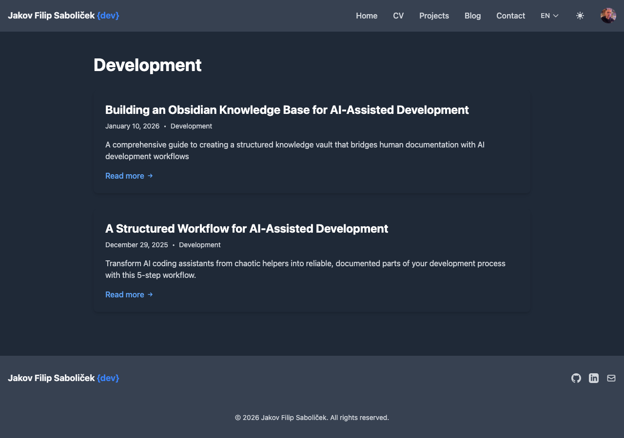 Category page filtering posts by the Development category