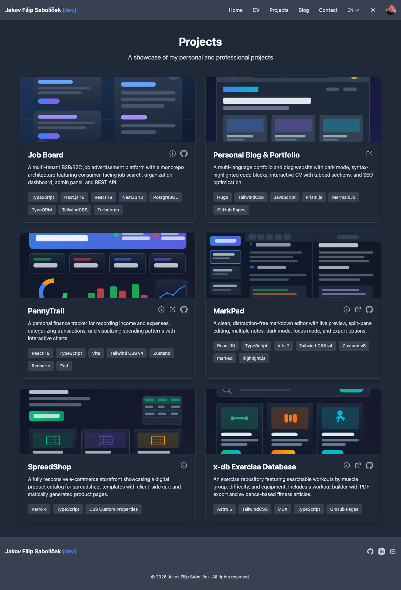 Projects tab within the CV showing highlighted portfolio projects
