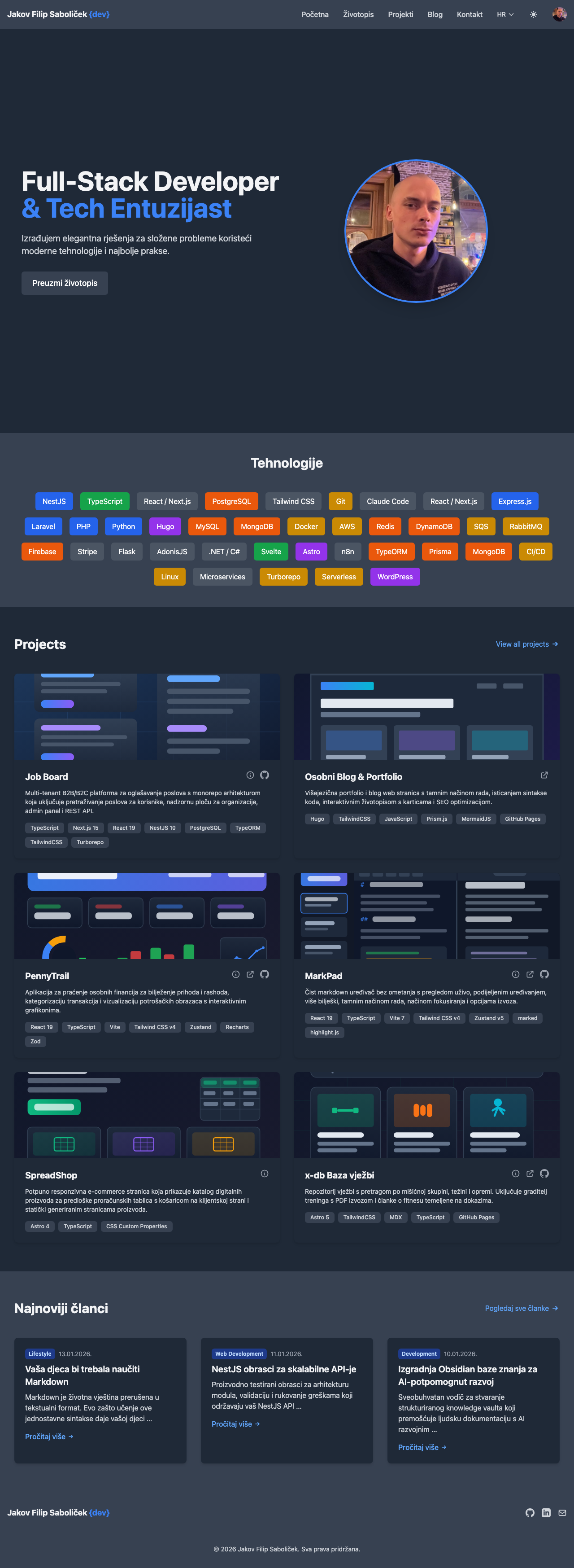 Homepage in Croatian with translated UI strings and content