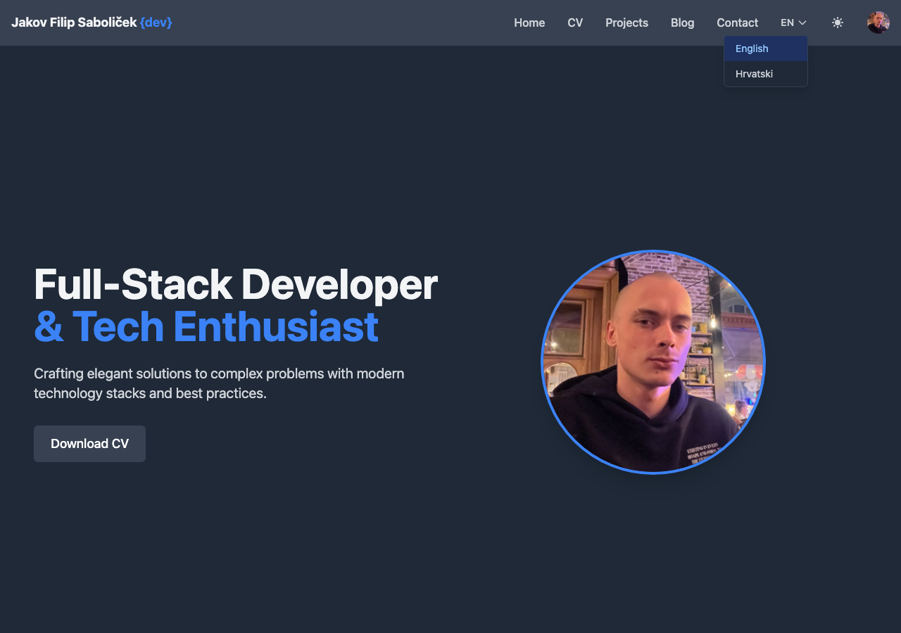 Language switcher dropdown with English/Croatian toggle