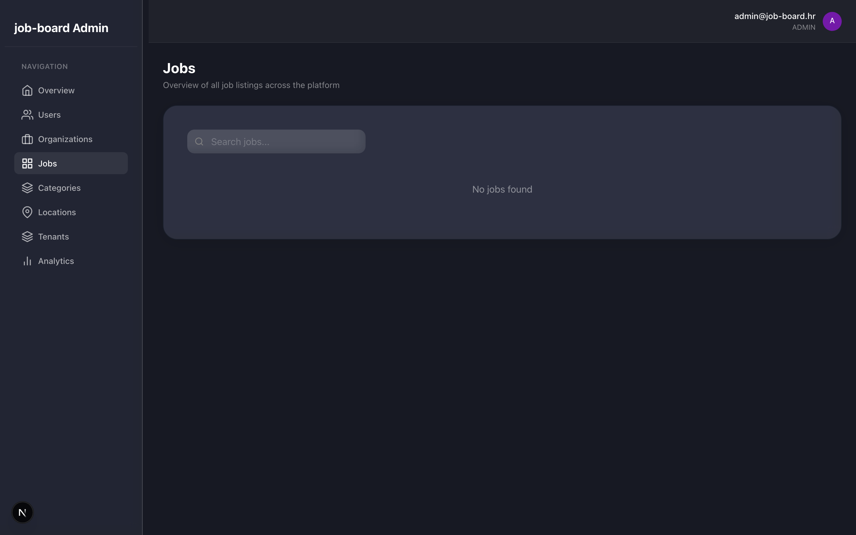 Platform-wide jobs overview with read-only listing across all tenants