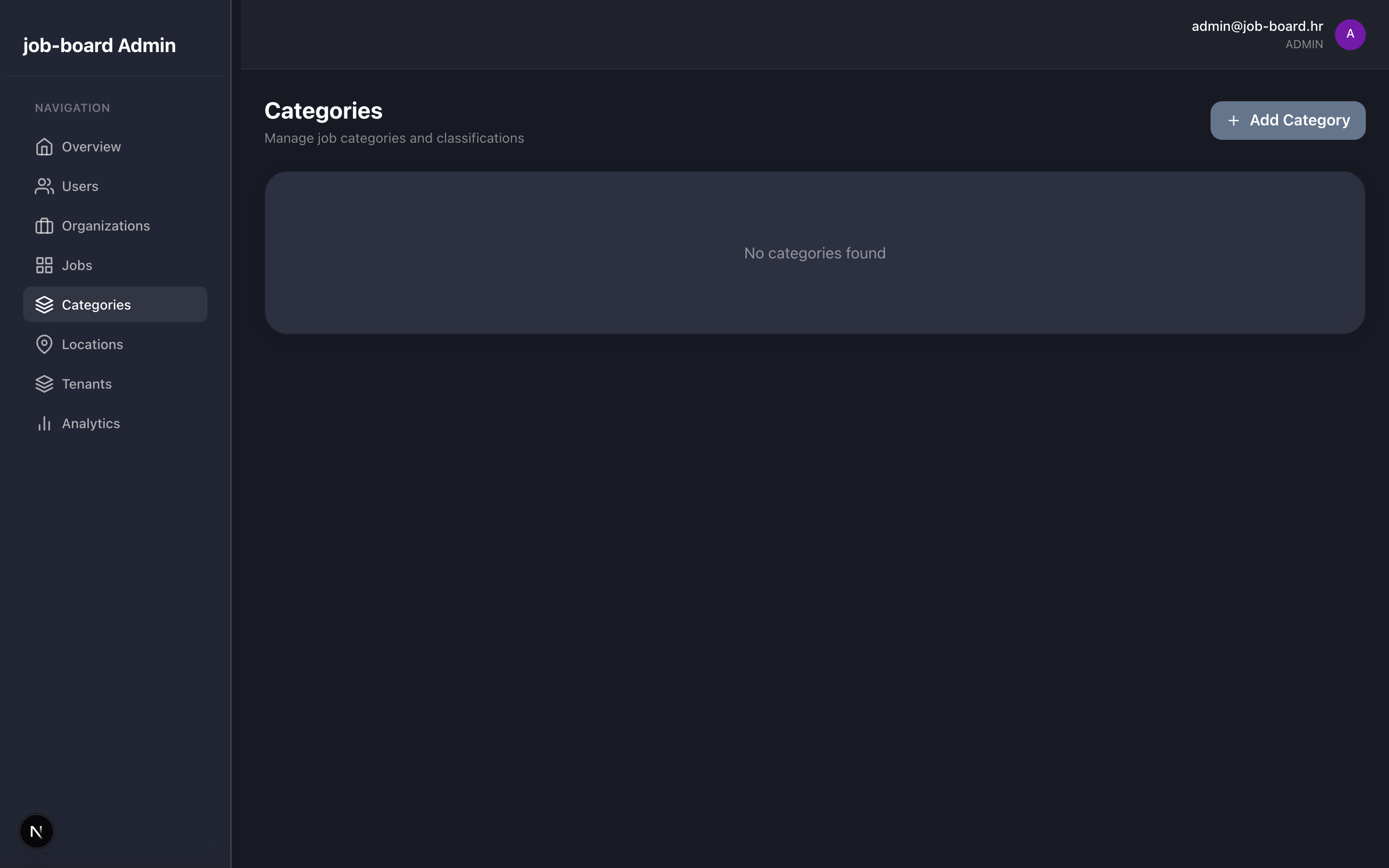 Job category management with CRUD operations