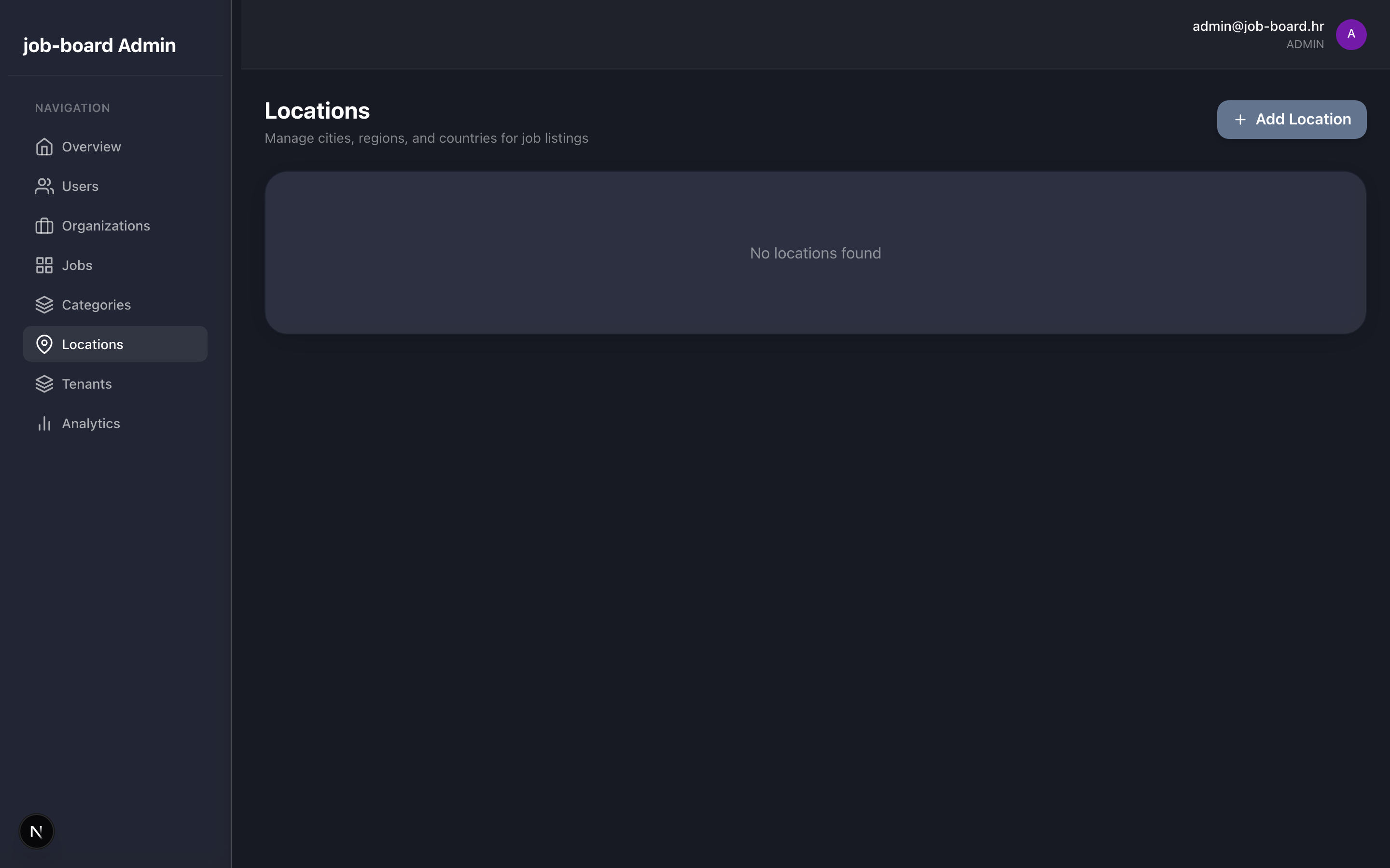 Location management for available job locations