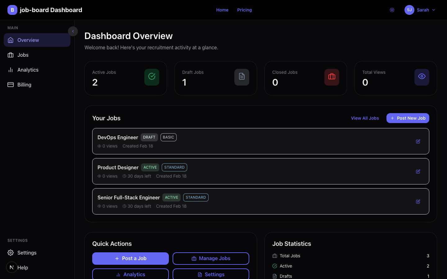 Dashboard overview in dark mode with adapted Chakra UI glassmorphism theme