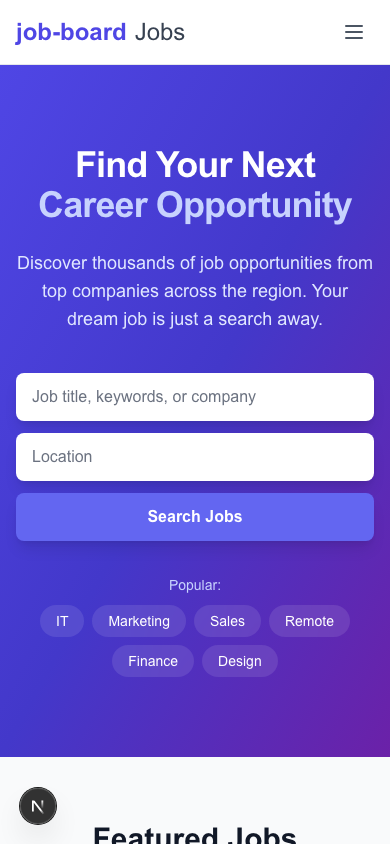 Mobile responsive homepage with adapted layout and navigation