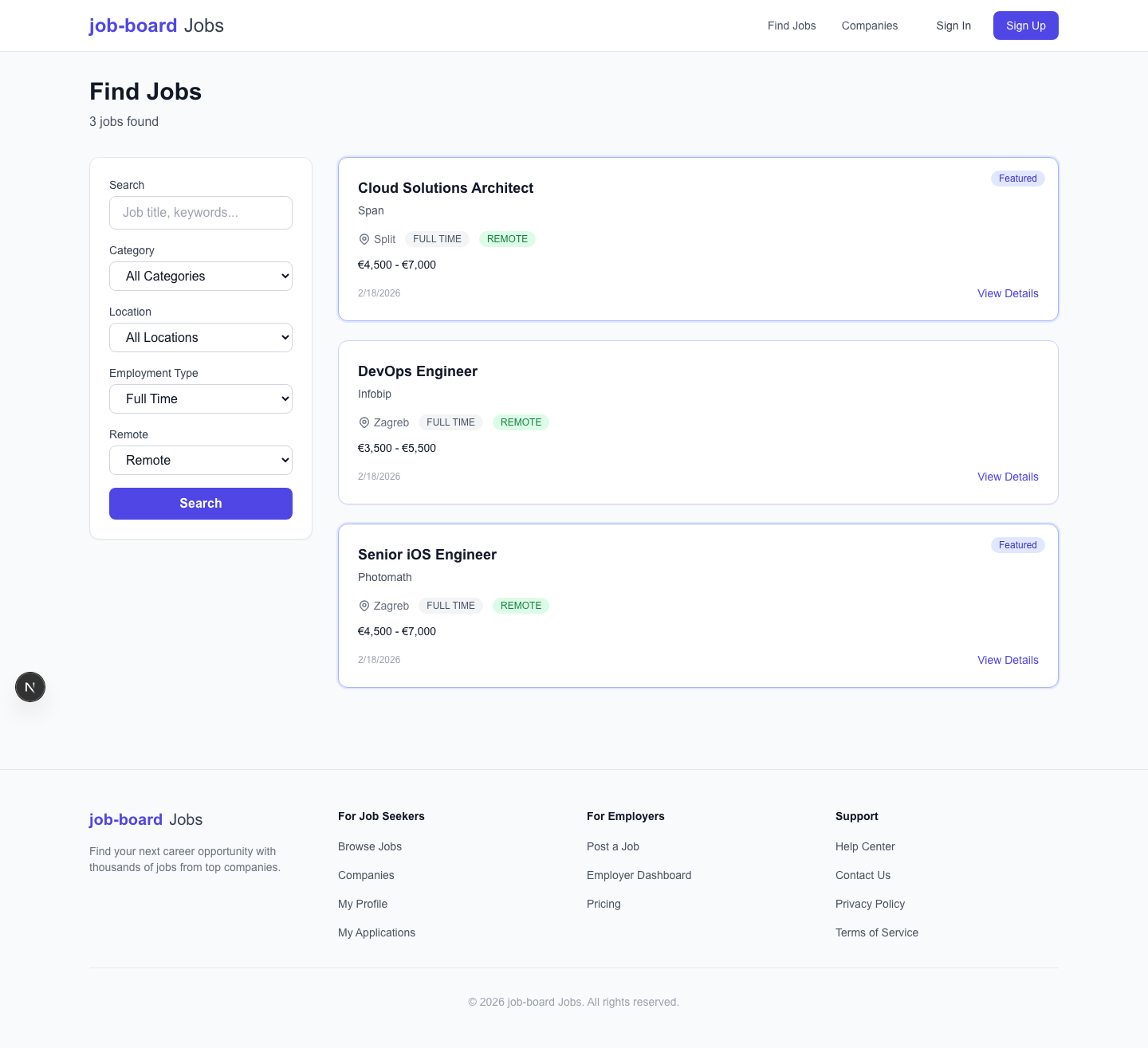 Filtered job results showing active filter badges and updated result count