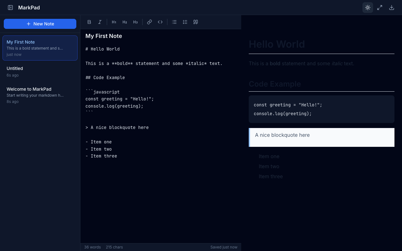 Editor with toolbar and rendered preview