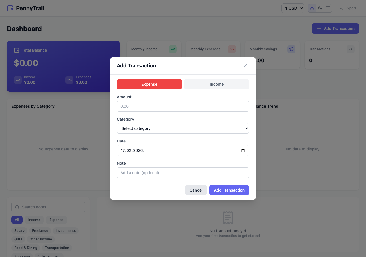 Add transaction modal