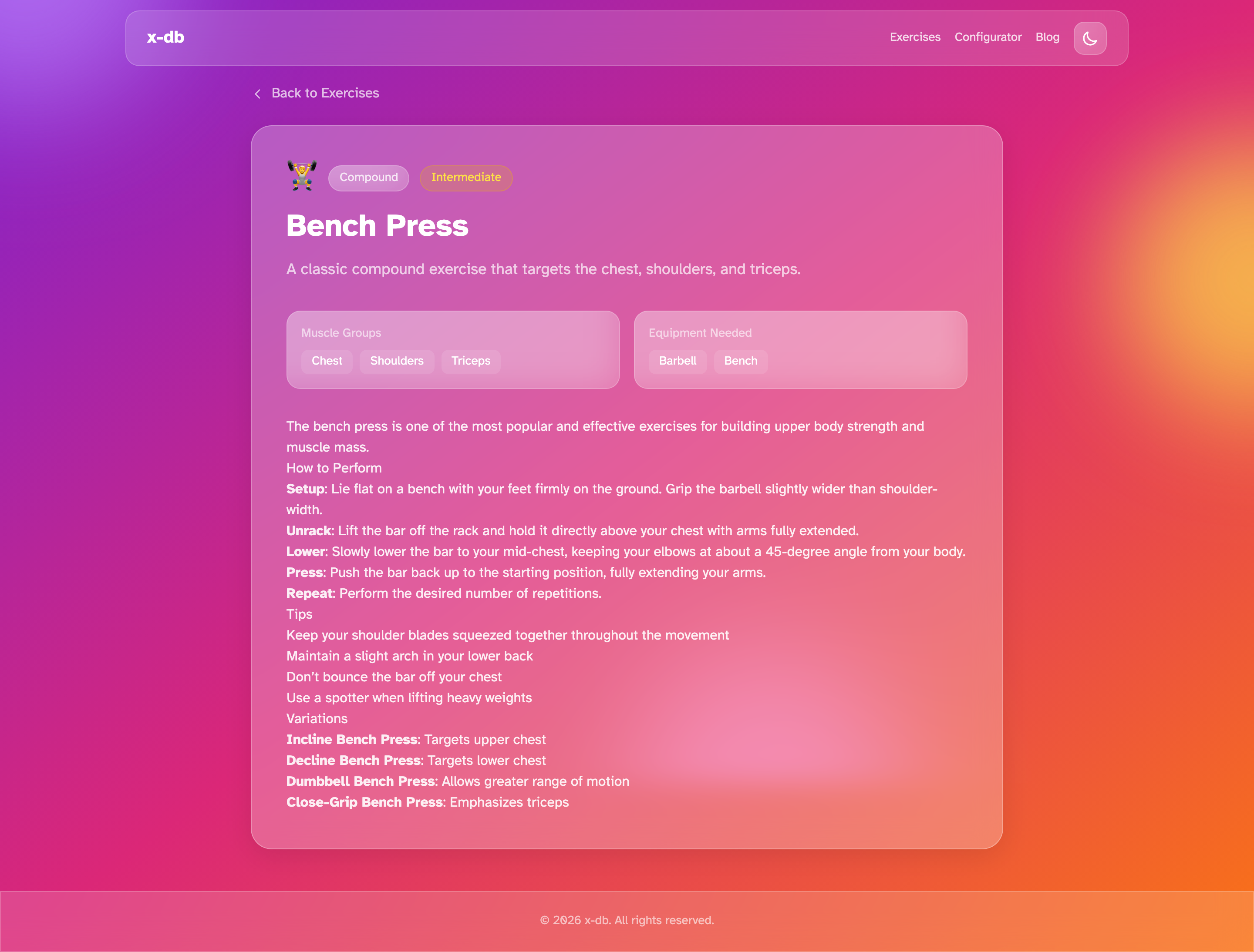 Exercise detail - Bench Press