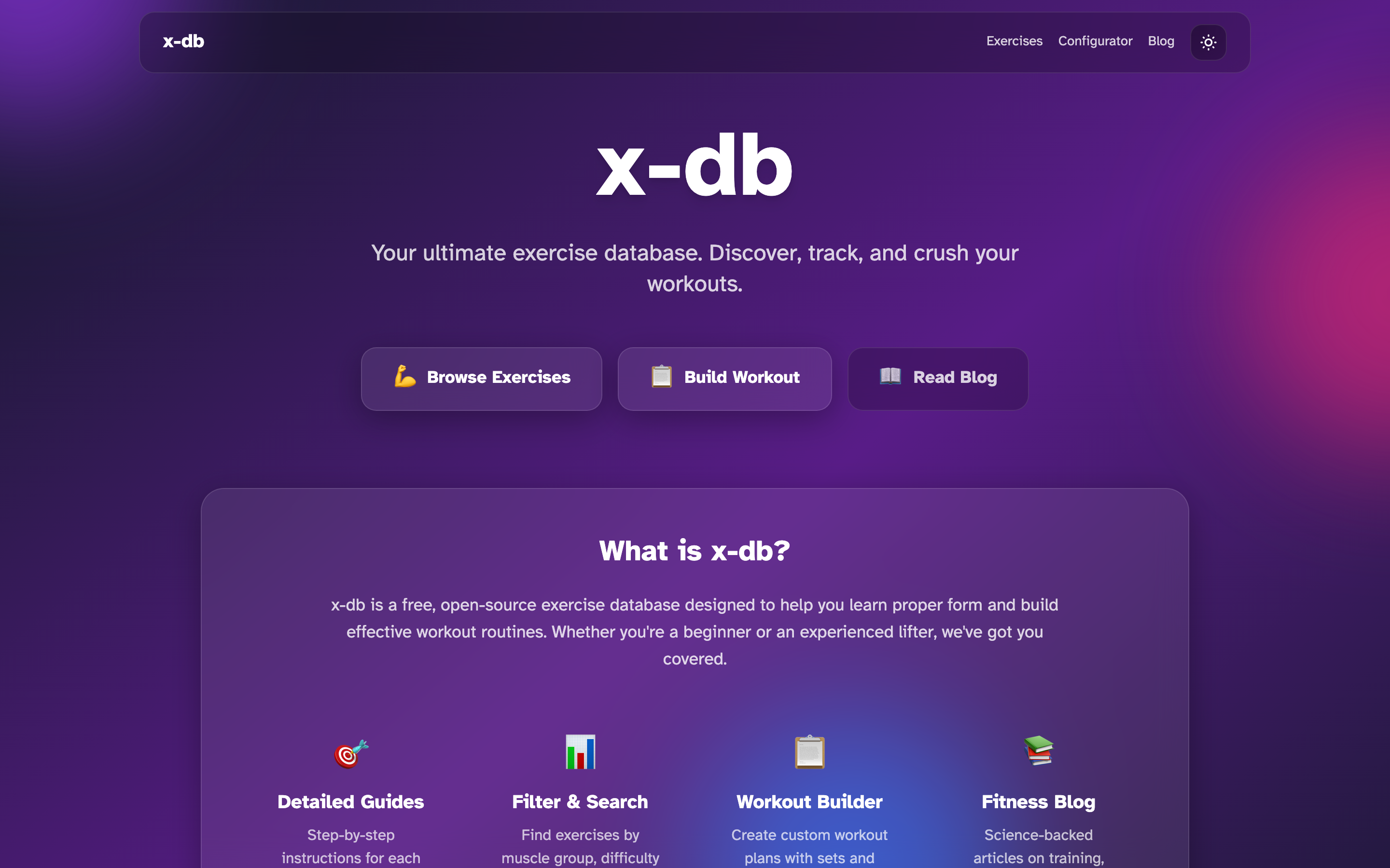 Homepage in dark mode