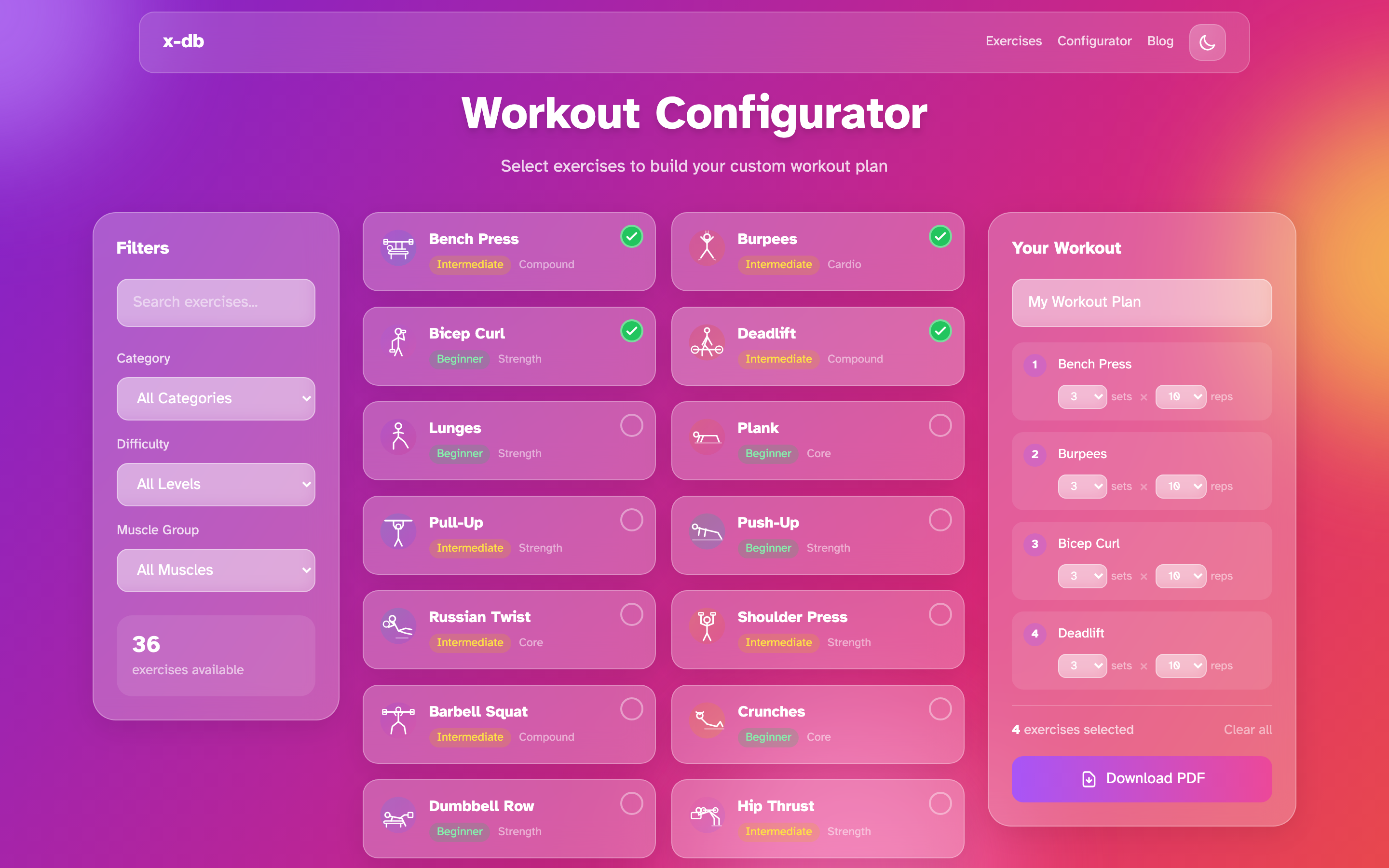 Configurator with selections